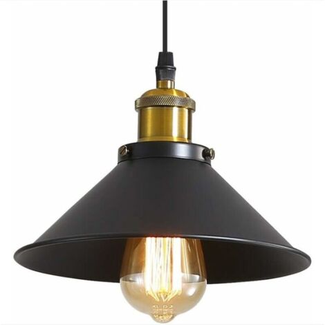 SABIR Suspension Luminaire Industrielle Lustre Plafonnier Noir, Φ22 cm pour ampoules E27 Lustre Plafonnier Vintage Culot Abat-jour (1/4)