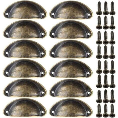 SABIR 12pcs Poignes de Meuble Vintage Boutons de Tiroir Metal Coquille pour Placards Armoire Commode Cuisine Tiroirs Laiton Antique 8135mm (1/4)