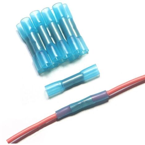 SABIR 20 Pcs Cosse Thermoretractable 1.25,Connecteur Gaine,Raccord Electrique(16–22 AWG) Domino Etanche, Cable Robot Tondeuse,Automobile-bleu, Twist, Cuivre (1/4)