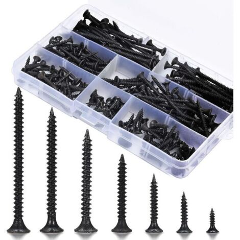 SABIR 230 Kits de Vis à Bois Autotaraudeuses Vis M3.5, Filetage Pointu Vis - 3.5mm x (16/20/25/30/35/40/50 mm), pour Cloisons SèChes, Meubles En Bois, Parties Fixes. (230 Kits-noir) (1/4)
