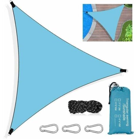 SABIR Voile D‘ombrage Triangulaire, 3 x 3 x 3M Toile Ombrage Triangle Imperméable, avec Protection UV et HDPE Respirant Toile Ombrage, avec Corde, pour Patio Jardin Terrasse Piscine Extérieur,Bleu (1/4)