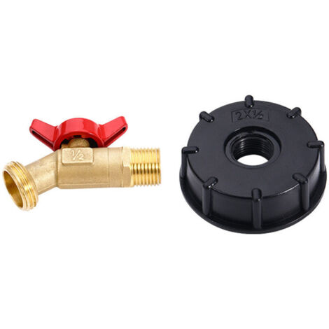 SABIR Adaptateur pour réservoir de stockage d'eau de 275 à 330 gallons avec 2 vannes de tuyau en laiton (1/4)