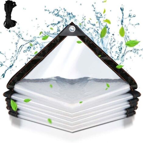 SABIR Bâche transparente armée Extérieur avec Oeillets, Bâche en Plastique PVC Bâche Imperméable Transparente Indéchirable et Coupe-Vent Bâche 3x3m (1/4)