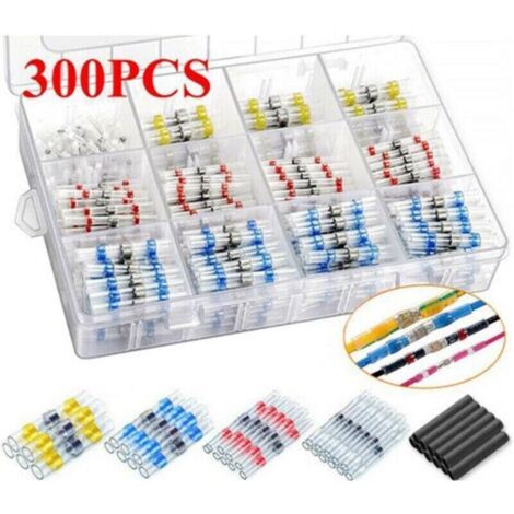SABIR 1 jeu de cosses thermorétractables, assortiment de connecteurs bout à bout isolés à bague de soudure étanche 300 pièces blanches 25 rouges 35 bleues 30 jaunes 10 tubes 200,DUBUNS (1/4)