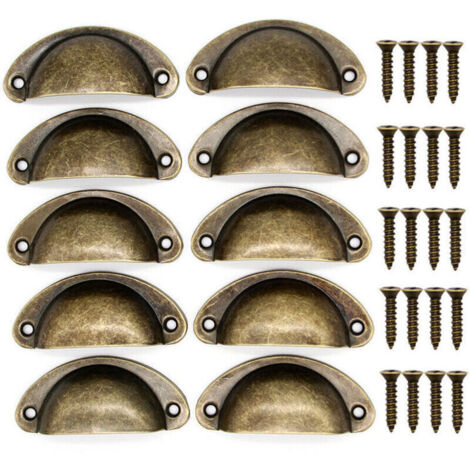 SABIR Lot de 10 Poignées de Tiroir Rétro en Métal Pour Meubles de Cuisine Porte d'armoire Placards avec Boutons Meubles en Laiton Antique 81×35mm Bronze-- (1/4)