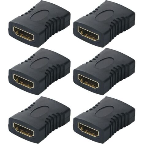 SABIR Lot de 6 Coupleur HDTV, Adaptateur HDTV Femelle vers Femelle, Connecteur HDTV Plaqué Or, HDTV Câble Extension Connector Converter Supporte, Noir (1/4)