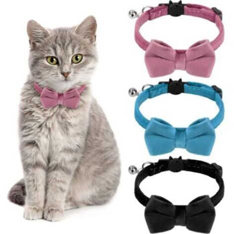 SABIR Collier Chat Anti Etranglement Collier de Chaton Réglable Collier pour Chat avec Clochette et Nœud Papillon pour Chaton Chats Chiot 3 Couleurs (1/4)