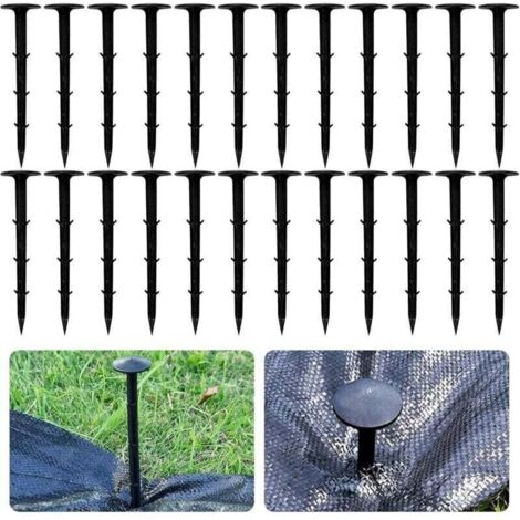 SABIR Lot de 60 Piquets de Fixation Ancrage Piquet de Terre avec Barbillon Extra Résistant Tissu de Mauvaises Herbes de Paysage en Plastique Noir pour la Fixation des Tissus Anti Mauvaises Herbes - 12 (1/4)