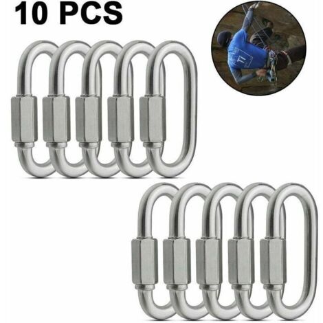 SABIR 10 pièces maillon rapide fileté, mousqueton à verrouillage ovale en acier inoxydable, maillons rapides de chaîne de remorquage, connecteur de corde pour remorque, balançoire, hamacs, câble, camp (1/4)