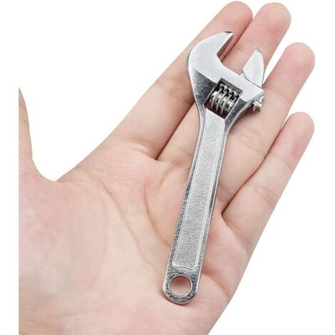 SABIR Clé à Molette 4" Longueur 100 mm Mini Clé à Molette en Acier Argen pour l'industrie et la Réparation Automobile (en plaqué chrome) (1/4)