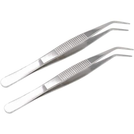 SABIR 2 Paires de pinces en acier inoxydable 12 cm avec pointe dentée incurvée Pince professionnelle à usages multiples pour le travail industriel, le laboratoire, le jardinage et la cuisine (1/4)