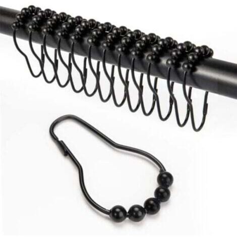 SABIR 12 Pièces Crochet Rideau Douche, Anneau Rideau Douche avec Système Coulissant, Anneaux pour Tringle à Rideaux Antirouille, Anneaux Rideaux Douche pour Rideau de Porte, Rideau de fenêtre (1/4)