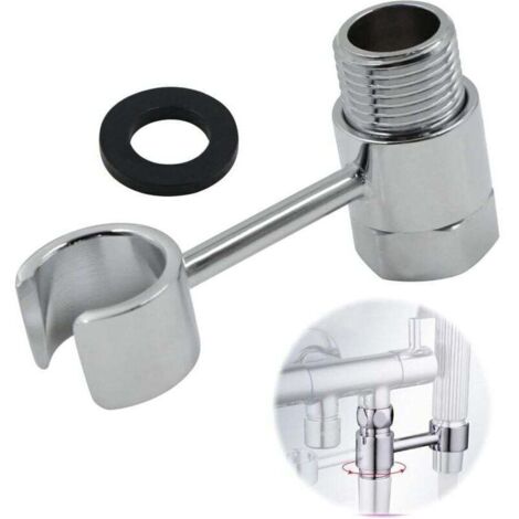 SABIR Support Pommeau Douche Douchette Accroche - Raccordement 20mm éCrou Porte Universel RéGlable 360° Pomme Mural Salles Bains Lance Toilette Main Remplaç Able Sans PerçAge Laiton Chromé (1/4)