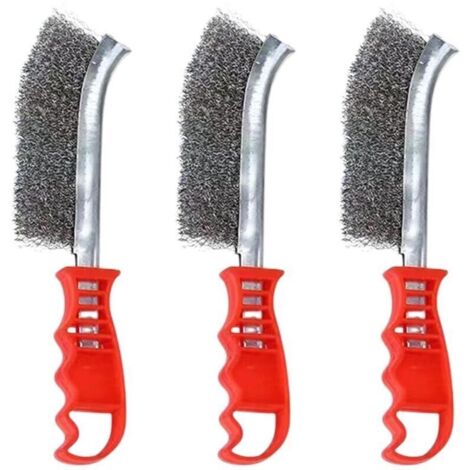 SABIR Lot de 3 brosses métalliques en acier inoxydable - Brosse à main en fil d'acier avec poignée confortable - Brosse en acier inoxydable de 24 cm - Brosse à récurer pour nettoyer la rouille, la pei (1/4)