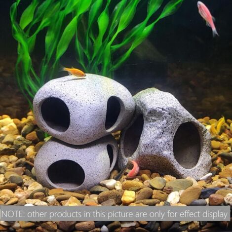 SABIR 2Pieces Aquarium Hideaway Rocks pour les animaux aquatiques à se reproduire, jouer et se reposer, ornements d'aquarium sûrs et non toxiques, roches décoratives en céramique pour Betta (1/3)
