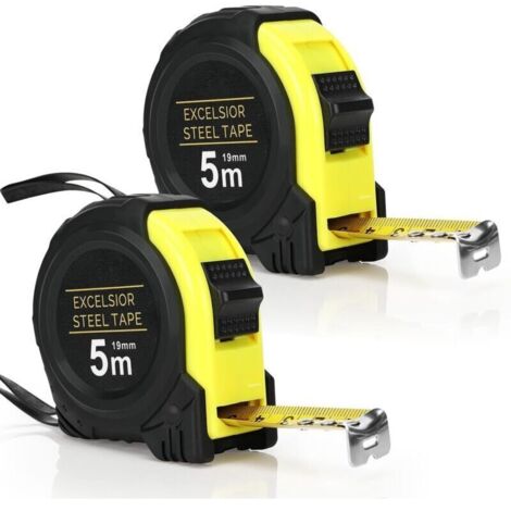 SABIR 2 Pcs Mètre À Ruban 5 M, Ruban Anti-Corrosion, Revêtement Blade Armor, Ruban À Mesurer Robuste Avec Clip Ceinture, Rétraction Automatique À Ressort Haut de Gamme, Largeur 19 mm (1/4)