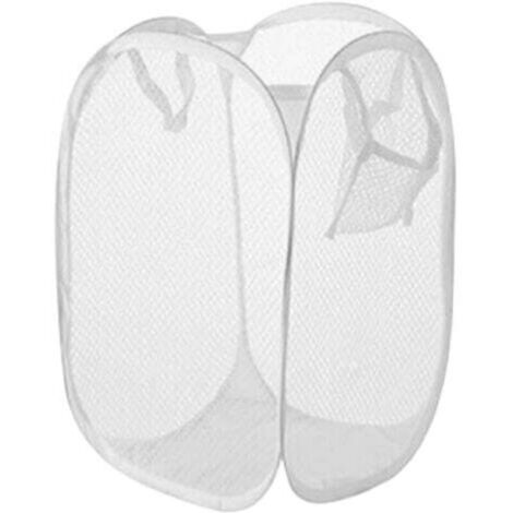 SABIR Lot de 2 Panier à Linge Suspendu,Sac A Linge Sale Pliable,Corbeilles à Linge Pliable Maille Filet, Panier Linge,Panier a Linge Pliable Pour Placard Dortoir Chambre Salle De Bain (Blanc) (1/4)