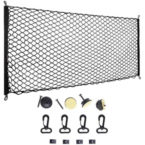 SABIR Filet à bagages de voiture, 110x60cm Filet de coffre en nylon élastique Filet de protection Filet de séparation Multifonction pour le stockage du coffre (1/4)