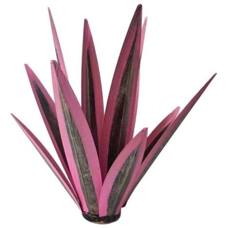 SABIR Ornement de jardin en métal et agave - Sculpture rustique en métal - Statue de jardin rustique - 35 cm 9 feuilles (rose) (1/4)