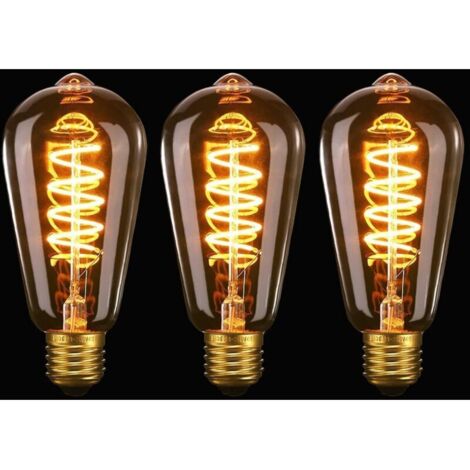 SABIR E27 LED ST64, 4W Spirale Flexible Courbe LED Filament E27 Ampoule Décorative Antique Blanc Chaud 2200K, Équivalent 40W, Pour Café, Maison, Bars et Restaurant, Pack de 3 (1/5)