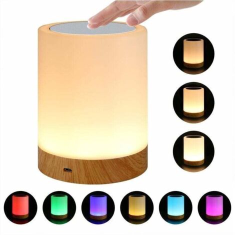 SABIR Lampe de chevet LED intelligente FlkwoH avec 3 niveaux de luminosité, lumière ambiante multicolore, minuterie et contrôle tactile (1/4)