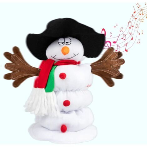 SABIR Jouet en peluche bonhomme de neige chantant et dansant, poupée musicale de bonhomme de neige du Père Noël avec 6 chansons de Noël pour décoration en peluche animée de Noël (1/4)
