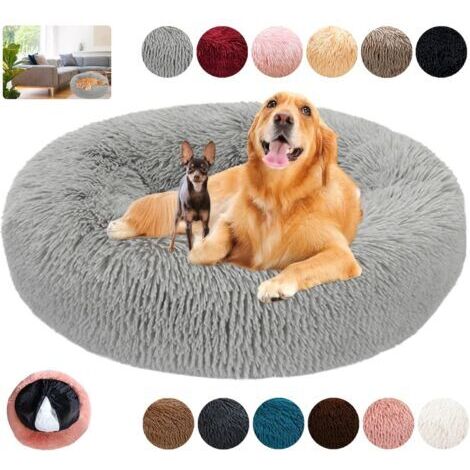 SABIR Panier Chien Rond,Grande Taille Apaisant Chien Coussin Lavable Anti-dérapant Anti Strss,Lit Chien Moelleux en Doux,Grand et Moyenne Tapis,12 Couleurs-GrayS-50cm/19.6in,