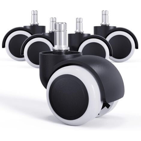 SABIR (5 pièces) Roues de chaise en caoutchouc de 50 mm, roulettes de chaise de bureau, roulettes de rechange, roues pivotantes, tiges universelles de 11 mm (1/5)