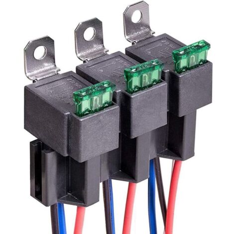 SABIR 3 pièces Relais Automobile 12V, 4 Broches SPST avec Fusibles à Lame ATO/ATC 30A, Normalement Ouvert pour La Voiture, Prise avec Fils 14 AWG 16 AWG (1/5)