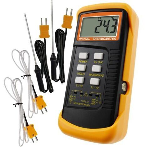SABIR Thermomètre à thermocouple Thermomètre numérique de type K Thermomètre CVC Double thermomètre avec 4 thermocouples, mesure de température MAX/MIN/AVG, -501300°C (-582372°F) (1/5)
