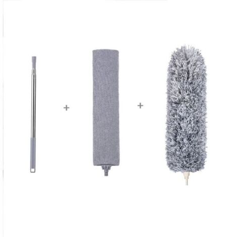 SABIR Plumeau télescopique, plumeau plat rétractable gris, adapté aux crevasses sous les canapés, armoires, lits, poussière, paquet de 2 (1/4)