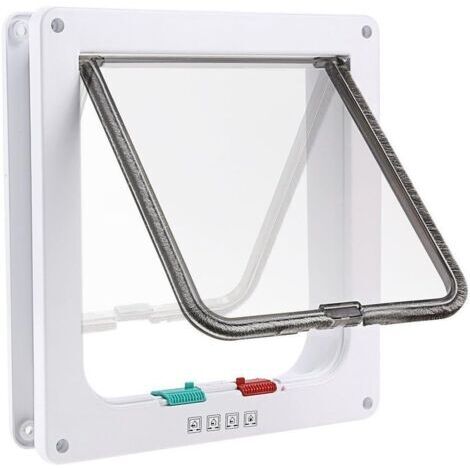 SABIR Chatière à 4 positions pour chat et petit chien – Tunnel en ABS résistant aux griffures – Installation facile – Taille M – Verrouillable blanc (1/5)