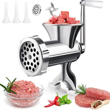 SABIR Hachoir à viande manuel en aluminium – 420 lames en acier inoxydable – Conception ergonomique pour usage facile – Accessoires pour saucisses (1/5)