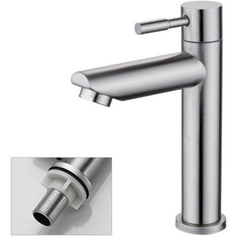 SABIR Robinet Salle Bain Eau Froide Uniquement Robinet Lavabo Surface Chromé en Cuivre Durable Robinetterie Lave Mains Cartouche Mousseur Démontable Pratique pour Nettoyer ou Remplacer (1/5)