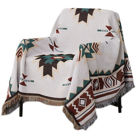 SABIR Housse de canapé de style ethnique américain, couverture complète en tricot Sucre Jacquard couverture de canapé -130x180cm (1/5)