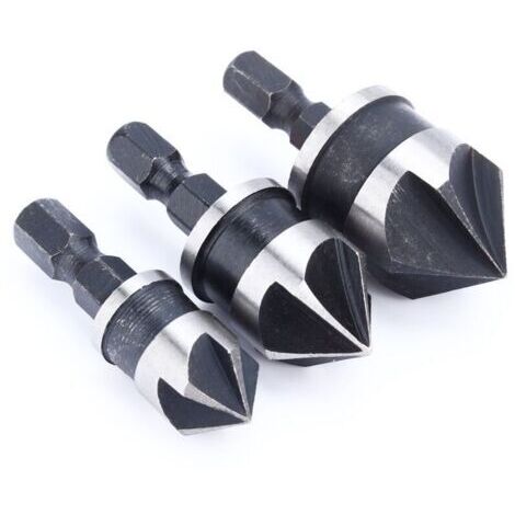 SABIR 3Pcs Foret de fraisage, Degrés 90 1/4 '' Fraise à Queue Hexagonale pour Bois Métal, Changement Rapide de Bois Chanfrein (1/5)