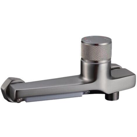 SABIR Mitigeur Douche Thermostatique, Mitigeur Thermostatique Bain Douche en Cuivre, Mitigeur Baignoire avec 2 Sorties d'eau, Robinet de Douche Thermostatique avec Bouton de Sécurité (gris) (1/5)
