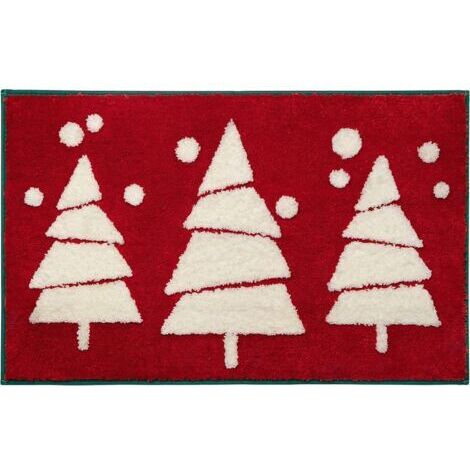 SABIR Tapis de bain rouge décoratif pour salle de bain de Noël, tapis de bain mignon, antidérapant et amusant, en peluche, absorbant et lavable, 60 x 90 cm (1/5)