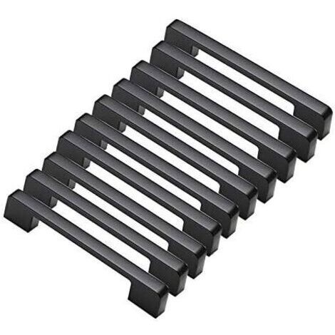 SABIR Lot de 10 poignées de porte en aluminium noir – Entraxe 160mm – Design T Bar pour armoires et tiroirs – Installation facile avec vis incluses - 10pcs (1/5)