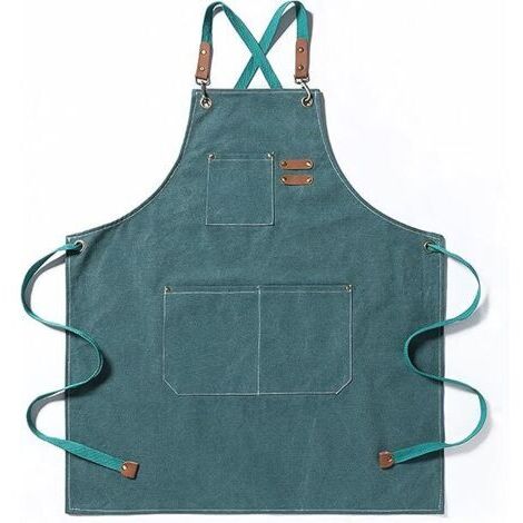 SABIR Tablier de chef, tablier de jardinage en toile de coton avec grandes poches pour hommes et femmes, bavoir de cuisine, tablier de jardin réglable robuste-vert (1/5)