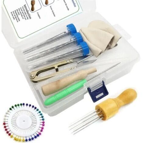 SABIR Kit d'outils de tamponnage en feutrine de laine, boîte de rangement en feutrine faite main, épingles de positionnement, repose-doigts, ensemble de huit épingles en bois massif (1/5)