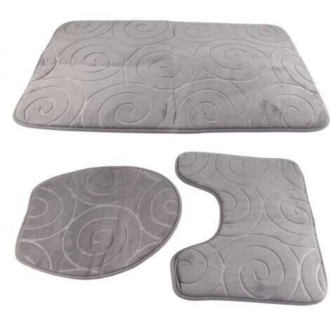 SABIR Ensemble de tapis de bain, 3 pièces, housse d'abattant de toilette en pierre gaufrée, tapis de bain absorbant latéral, gris (1/5)