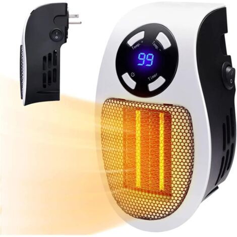 SABIR Mini réchauffeur électrique portable avec ventilateur 500W Smart Wall socket avec thermostat réglable, minuterie et écran LED petit réchauffeur mural sans télécommande (1/5)