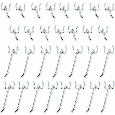 SABIR Crochets pour panneaux perforés en métal, accessoires pour panneaux perforés, ensemble de crochets simples de 10cm et 5cm pour Garages, remises à outils, ateliers, 30 pièces (1/5)