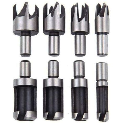 SABIR Fraise Bouchonner Bois Lot de 8 Mèche Bouchon Bois Foret Faire Cheville Outil de Coupe pour Faire une Bois Bouchon Cheville Tourillon Goujon Tenon Dowel (1/4)