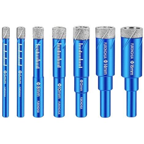 SABIR Ensemble de 7 forets diamantés professionnels (5 mm, 6 mm, 8 mm, 10 mm, 12 mm, 14 mm et 16 mm) pour le perçage à sec de la porcelaine, des carreaux à bords biseautés, de la céramique et de la pi (1/5)