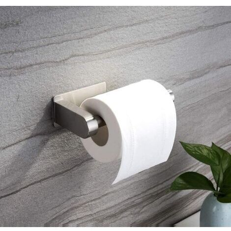 SABIR Porte-papier toilette auto-adhésif pour cuisine et salle de bain, sans perçage, pour salle de bain, à coller sur le mur, en acier inoxydable brossé (1/5)