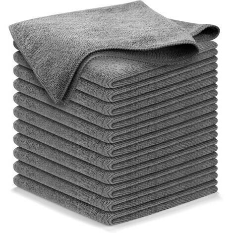 SABIR Chiffons de nettoyage en microfibre, Lot de 10 serviette en microfibre premium 30 x 30 cm pour voiture, chiffon de lavage auto ultra absorbant, non pelucheux et sans traces, gris (1/3)