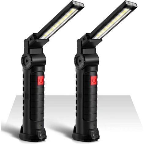 SABIR 2PCSLampe de Travail COB Baladeuse LED 800LM Ultra Lumineuse, USB Rechargeable Inspection Lampe Portable avec Base Magnique, 5 Modes Lumière 6000K Lanterne pour Auto Garage Atelier Bricolage [Cl (1/5)