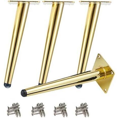 SABIR Pieds de table obliques en métal doré – Lot de 4 – Acier inoxydable 201 – Hauteur 25 cm – Base antidérapante pour canapés et tables (1/5)